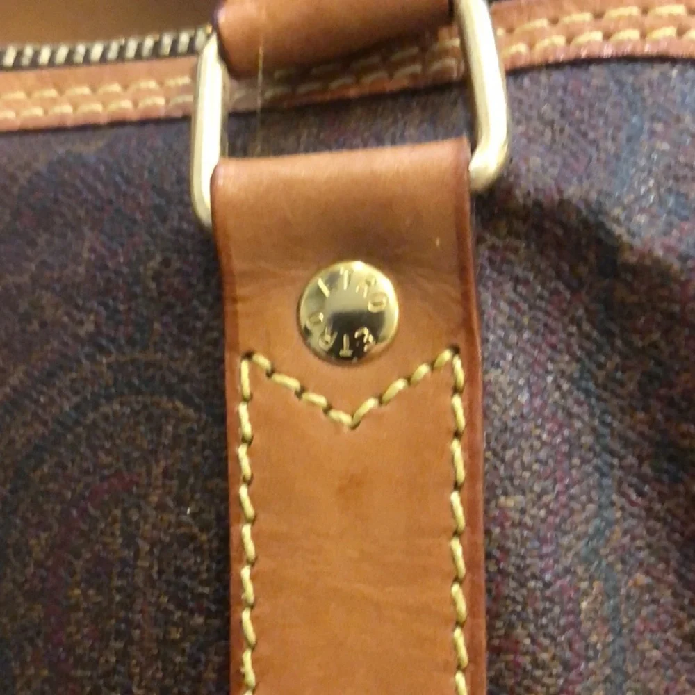 ETRO MILANO Paisley Coated Canvas Vachetta Leather Boston Shoulder Weekend Bag